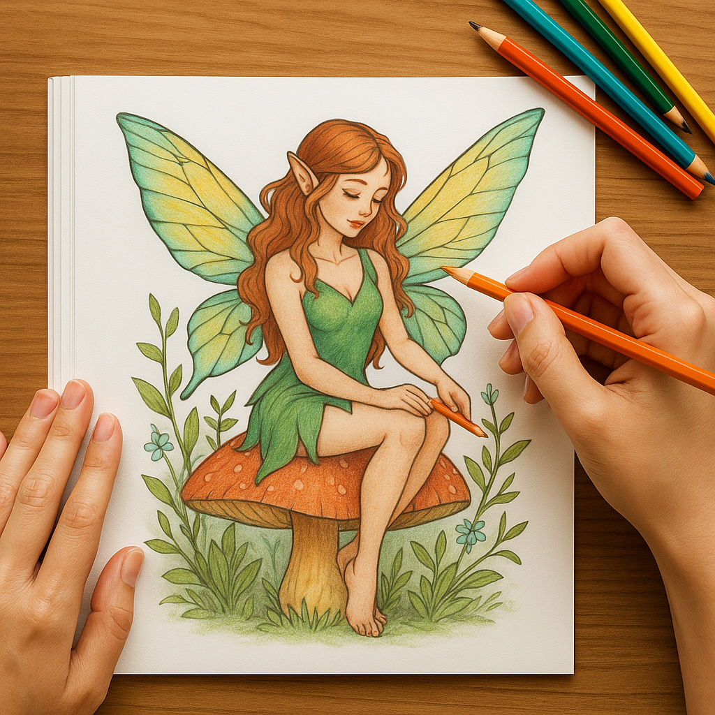 Grayscale Fairy Coloring Book with Enchanted Scenes